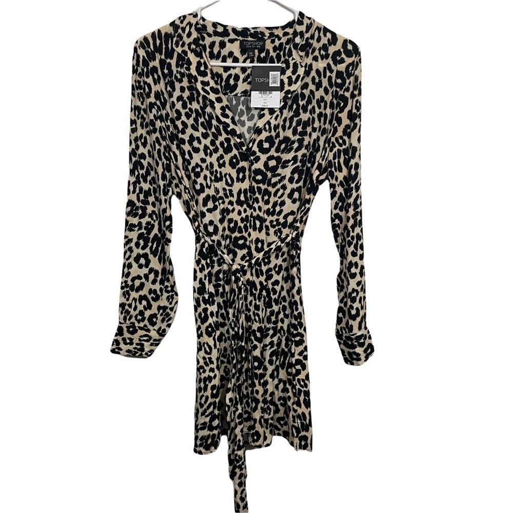 NWT TopShop Leopard Print V-Neck Tie Waist Dress